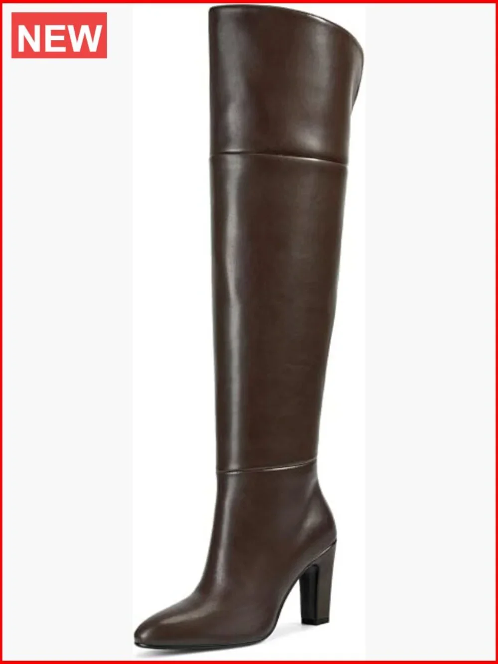 Thigh High Boots with Chunky Heel, Side Zipper, Wide Calf, Faux Leather